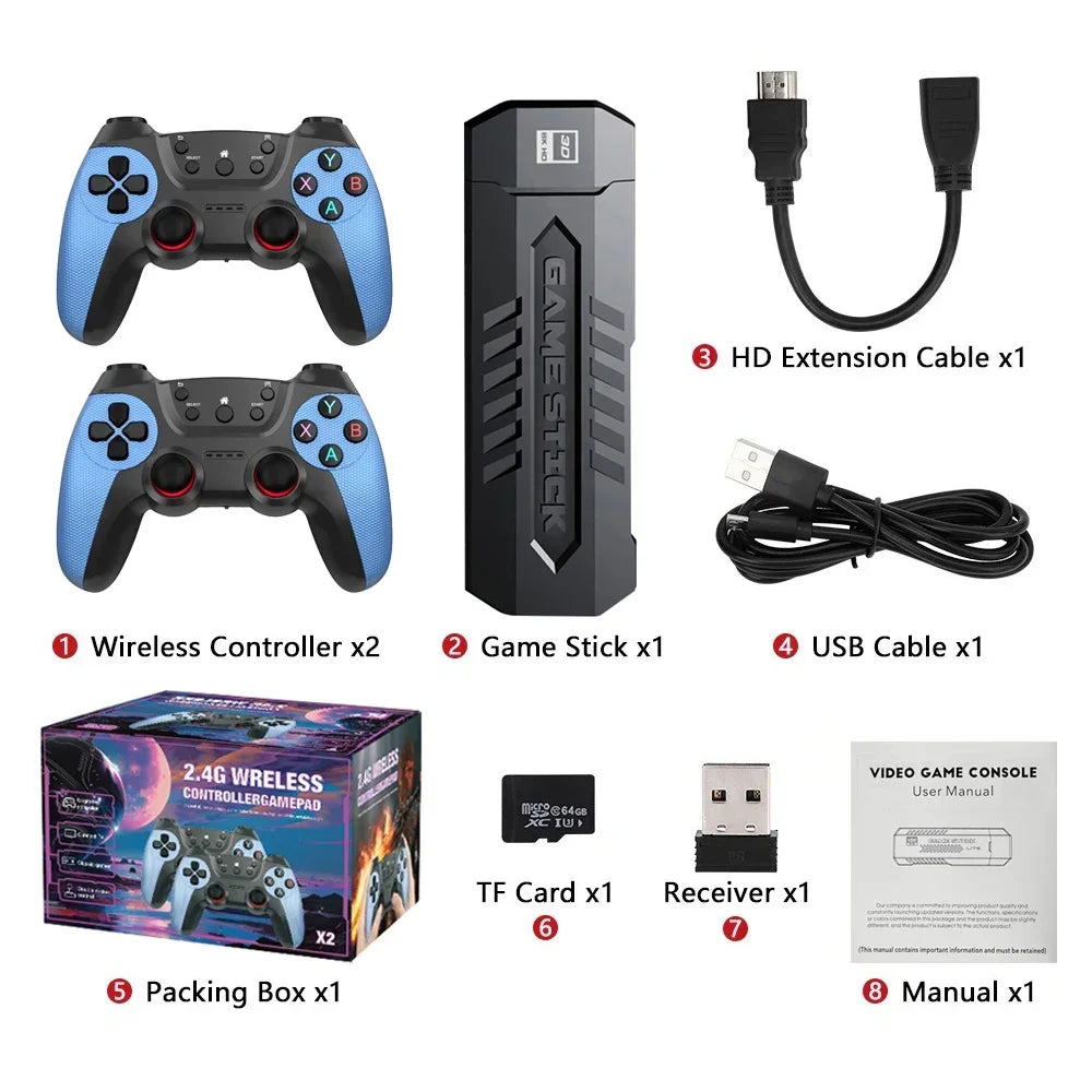 X2 Blue Video Game Stick 4K Video Game Stick Console 2.4G Double Wireless Controller HD 30000 Games 128G Retro Game Ship from US