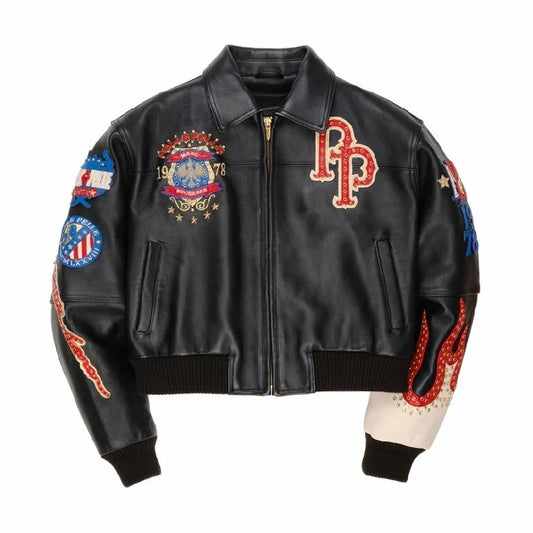 American Vintage Embroidered Leather Jacket Mens Hip Hop Motorcycle Jacket Rivet Patch Eagle Pattern Flame Embroidery Y2K Style