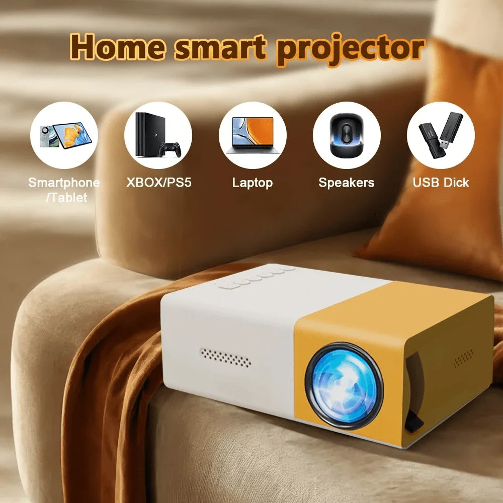 1pc 2025 Mini HD Smart Projector w/ Remote, Phone Screen Sharing, USB, for Office/Travel"
