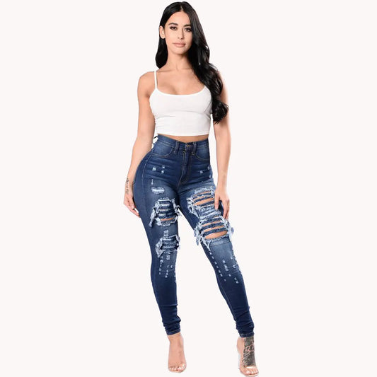 2025 New High Waist Ripped Slim Fit Jeans For Women Fashion High Stretch Skinny Denim Pencil Pants Casual Female Clothing S-3XL