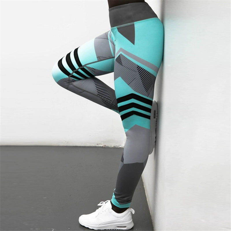 Waistband Colored Printed Yoga Pants Women's Waist-Tight Color Matching Printed Tapered Yoga Pants