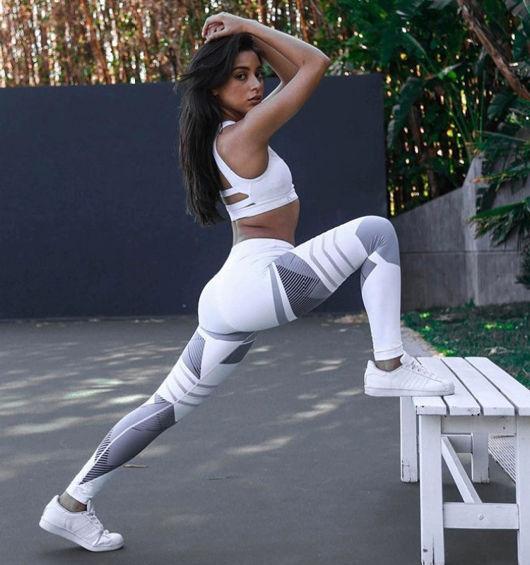 Waistband Colored Printed Yoga Pants Women's Waist-Tight Color Matching Printed Tapered Yoga Pants