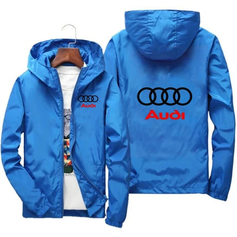 2025 New Men's Fashion Jacket Audi Car Logo Outdoor Sports Windbreaker Rainproof and Windproof Coat Summer thin jacket