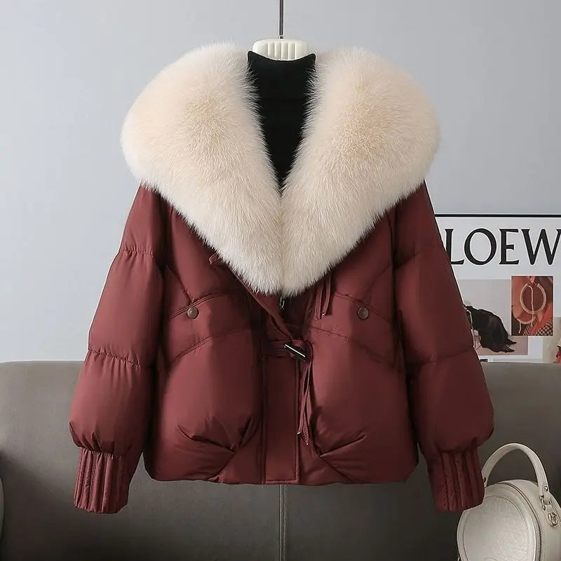 2025 New Women Down Cotton Coat Korean Fashion Big Collor Thicken Warm Puffer Overcoat Ladies Loose Parkas Cotton Jacket