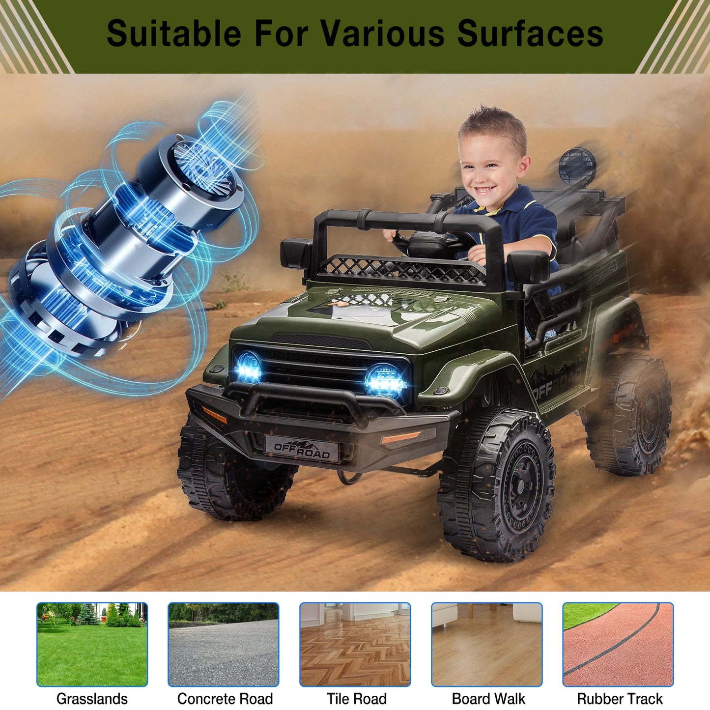 12V Kids Ride On Truck with Remote Control Spring Suspension Bluetooth Connectivity and Led Lights for 3-8years Birthday Gifts