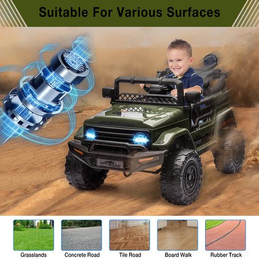 12V Kids Ride On Truck with Remote Control Spring Suspension Bluetooth Connectivity and Led Lights for 3-8years Birthday Gifts