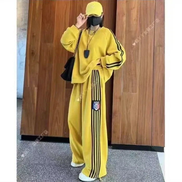 Loose Casual Women's Sweatshirt Set Spring Autumn Korean Style Running Fashion Popular Streetwear Two-Piece Set Macaron Color