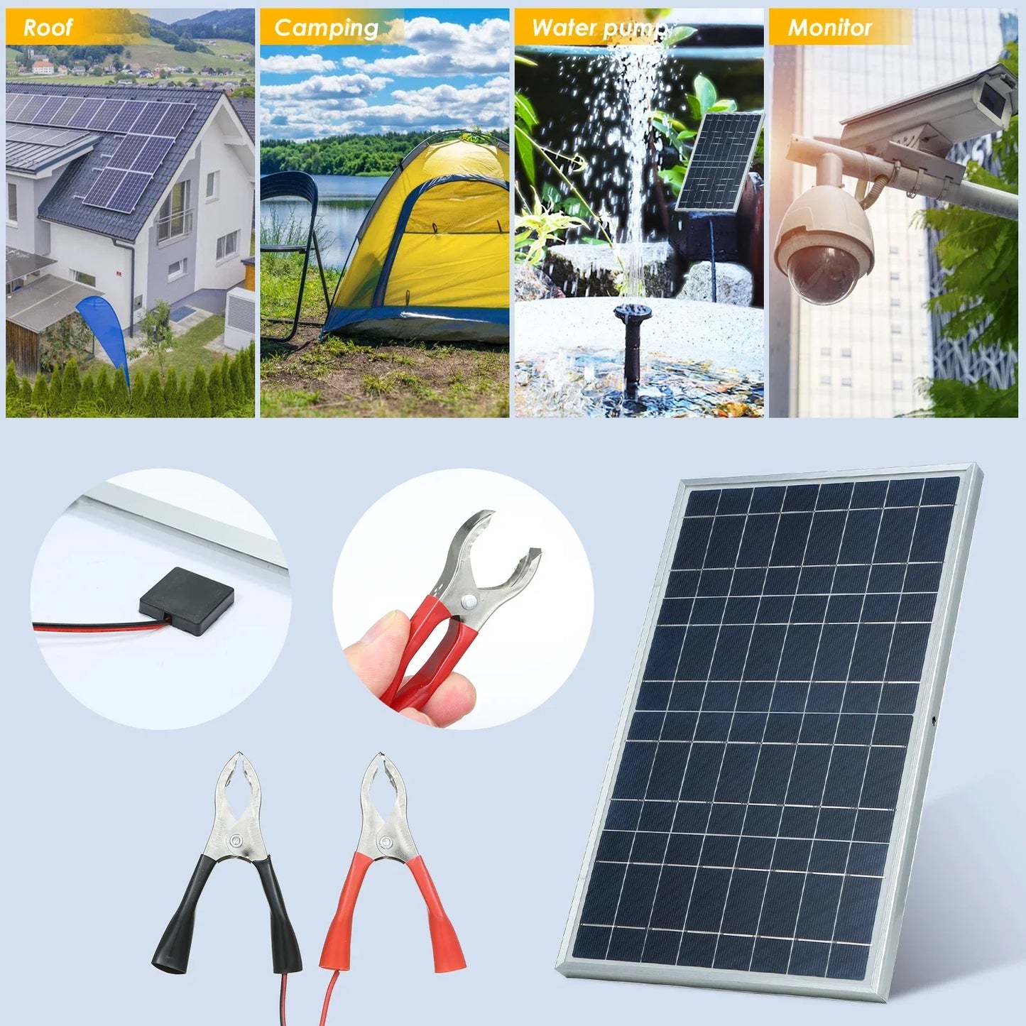 Solar Panel 12V Portable Solar Cell Outdoor Rechargeable Solar Kit Household Solar Generator Solar Charger RV Power Supply