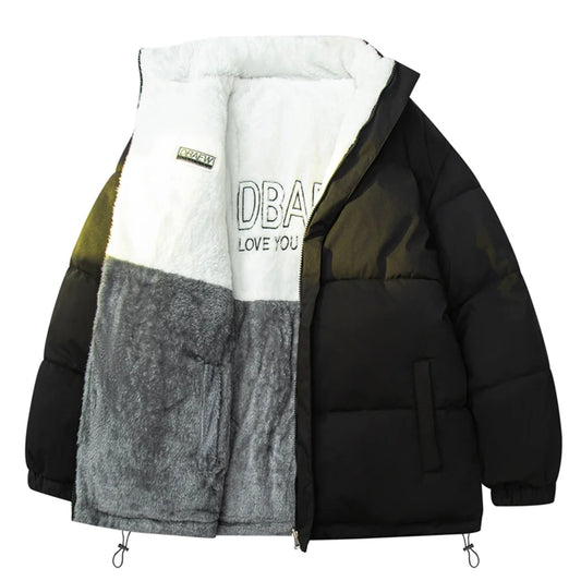 High-quality lambskin fleece men's casual double-sided loose and versatile cotton-padded jacket, men's cotton-padded clothing