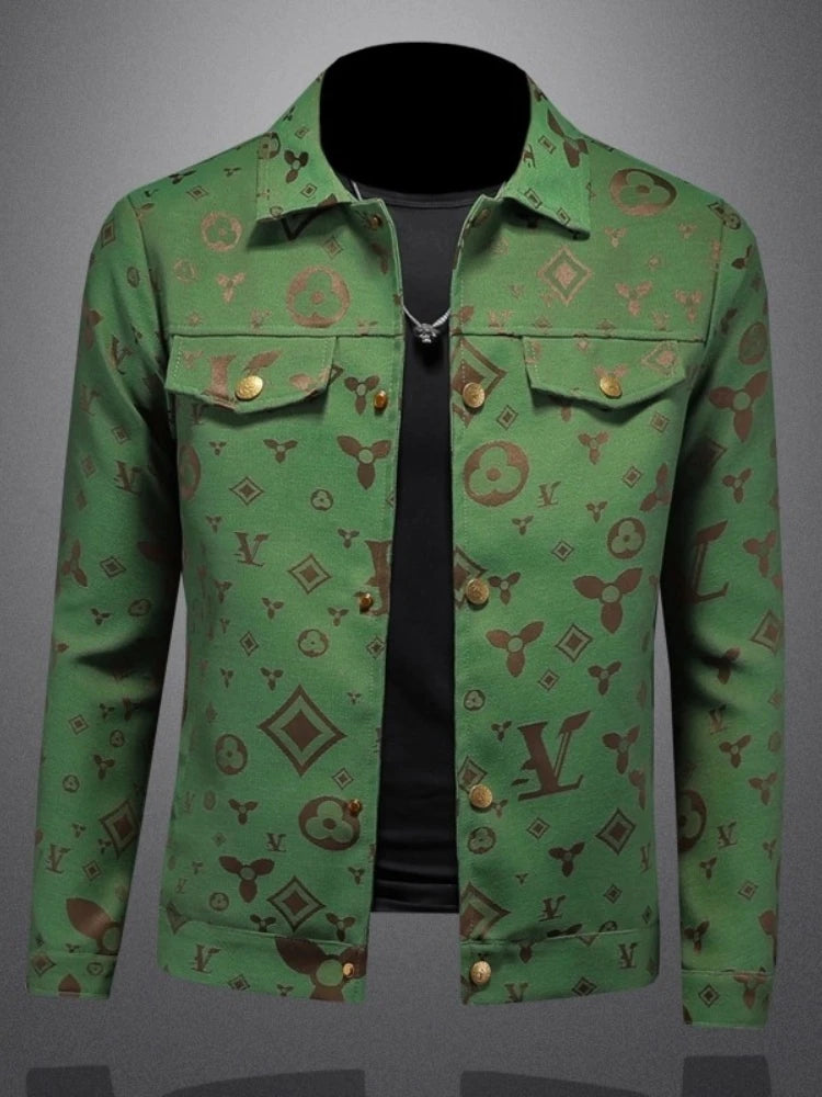 Men's Autumn Slim Fit Jacket Printed Lapel Casual Thin Stylish Trendy High Quality Male Clothing