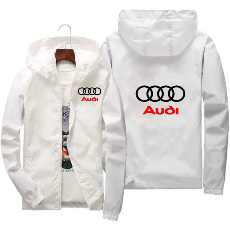 2025 New Men's Fashion Jacket Audi Car Logo Outdoor Sports Windbreaker Rainproof and Windproof Coat Summer thin jacket