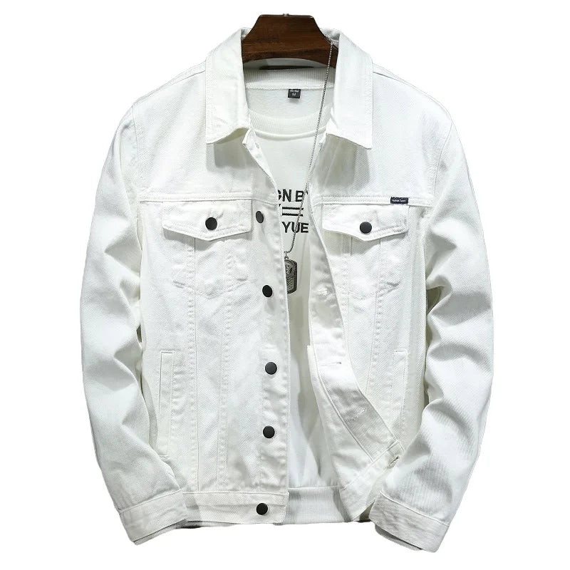 Autumn High-quality Men's Denim Jacket White Black Blue Fashion Casual Button Stretch Street Personality Denim Jacket