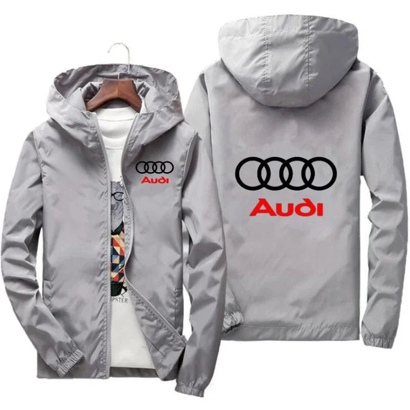 2025 New Men's Fashion Jacket Audi Car Logo Outdoor Sports Windbreaker Rainproof and Windproof Coat Summer thin jacket