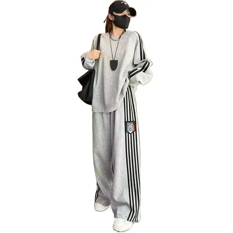 Loose Casual Women's Sweatshirt Set Spring Autumn Korean Style Running Fashion Popular Streetwear Two-Piece Set Macaron Color