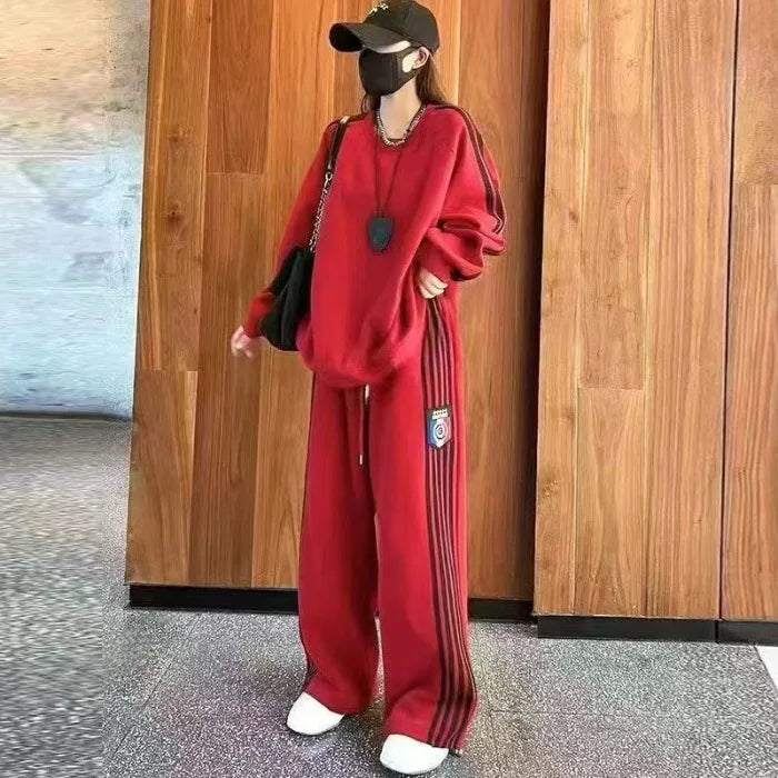 Loose Casual Women's Sweatshirt Set Spring Autumn Korean Style Running Fashion Popular Streetwear Two-Piece Set Macaron Color