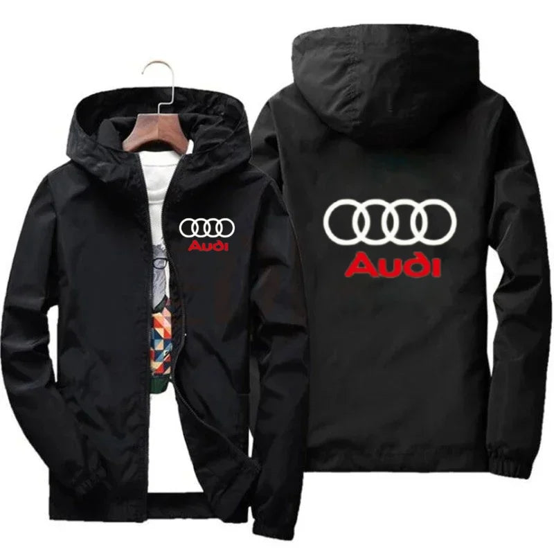 2025 New Men's Fashion Jacket Audi Car Logo Outdoor Sports Windbreaker Rainproof and Windproof Coat Summer thin jacket