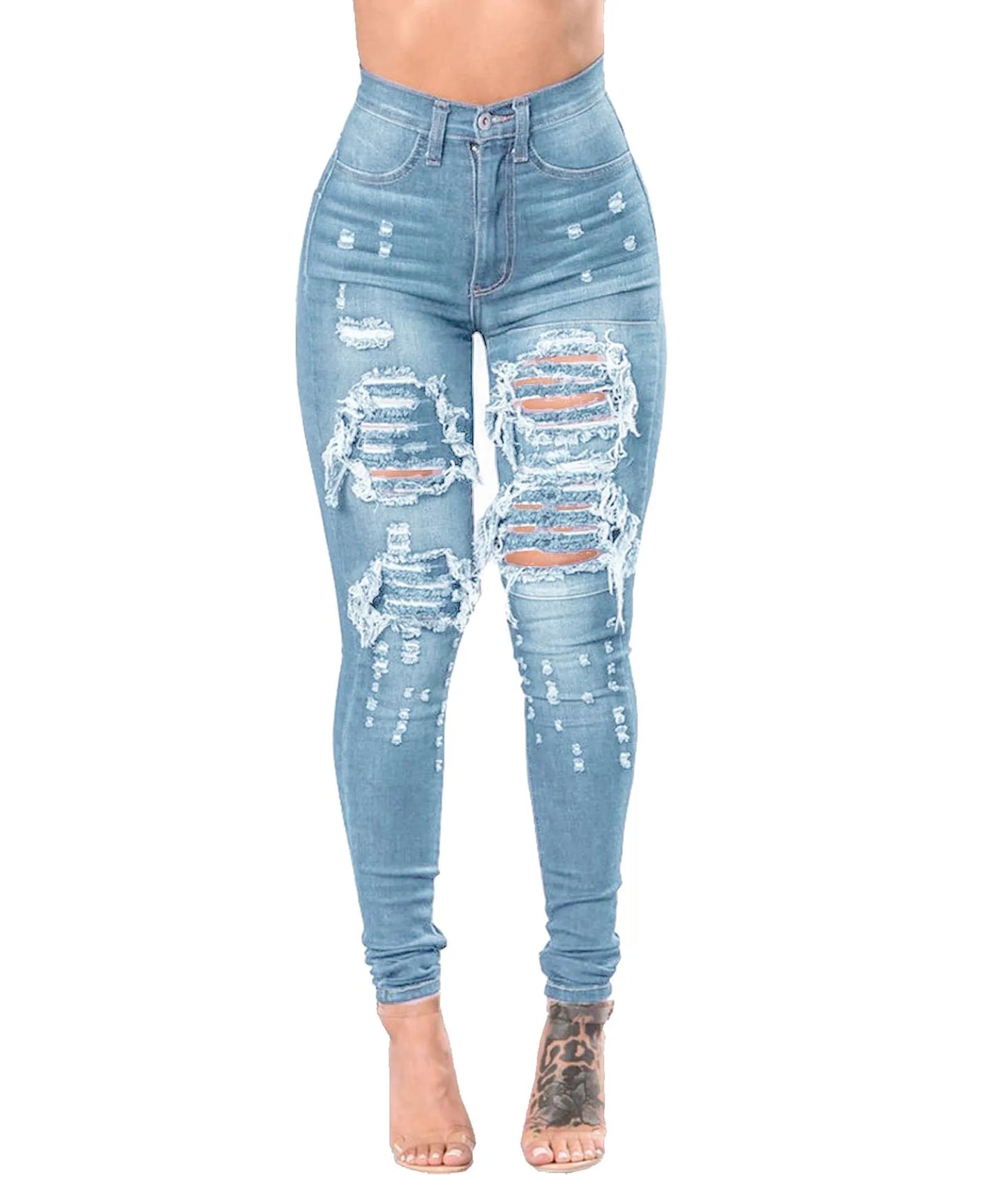 2025 New High Waist Ripped Slim Fit Jeans For Women Fashion High Stretch Skinny Denim Pencil Pants Casual Female Clothing S-3XL