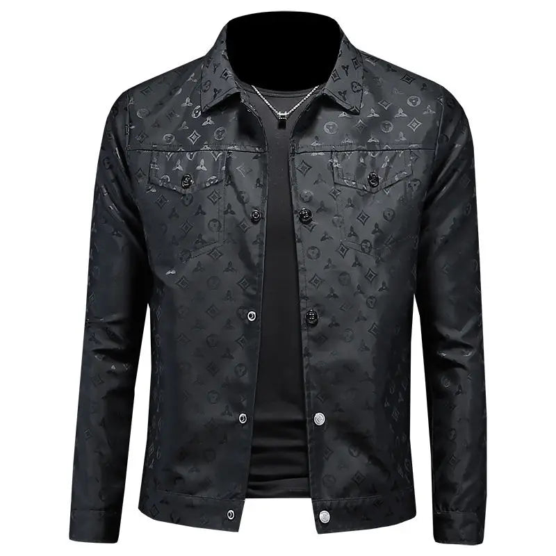 Men's Autumn Jacket Printed Flower Lapel Slim Fit Thin Casual Trendy High Quality Large Size