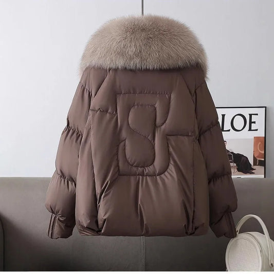 2025 New Women Down Cotton Coat Korean Fashion Big Collor Thicken Warm Puffer Overcoat Ladies Loose Parkas Cotton Jacket