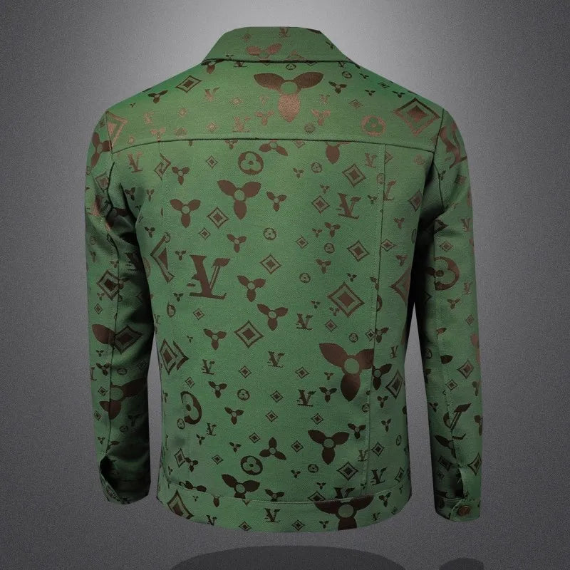 Men's Autumn Slim Fit Jacket Printed Lapel Casual Thin Stylish Trendy High Quality Male Clothing