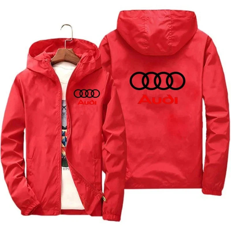 2025 New Men's Fashion Jacket Audi Car Logo Outdoor Sports Windbreaker Rainproof and Windproof Coat Summer thin jacket