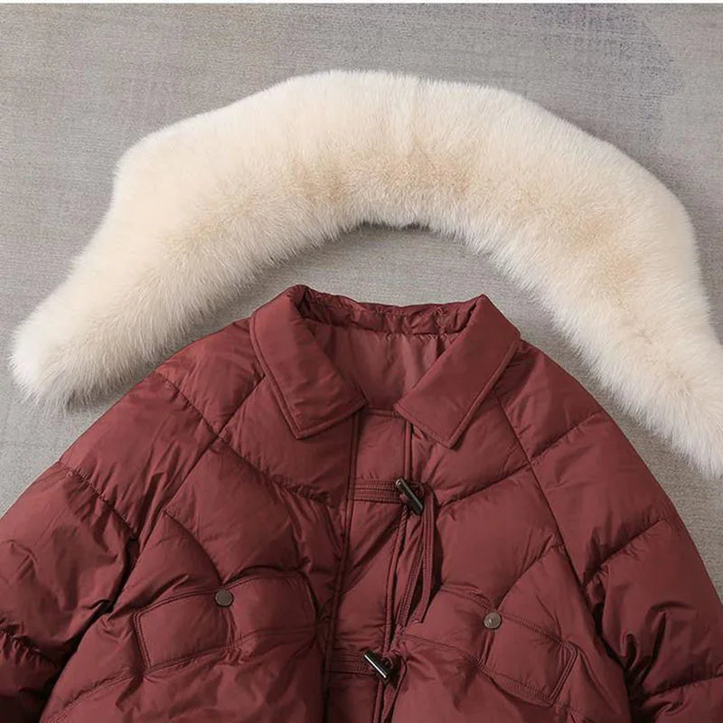 2025 New Women Down Cotton Coat Korean Fashion Big Collor Thicken Warm Puffer Overcoat Ladies Loose Parkas Cotton Jacket