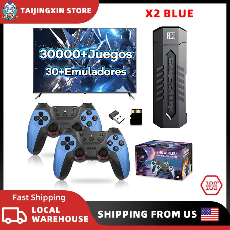 X2 Blue Video Game Stick 4K Video Game Stick Console 2.4G Double Wireless Controller HD 30000 Games 128G Retro Game Ship from US