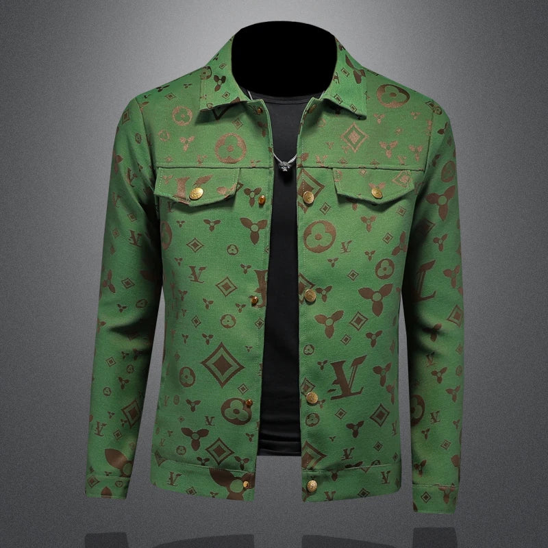 Men's Autumn Slim Fit Jacket Printed Lapel Casual Thin Stylish Trendy High Quality Male Clothing