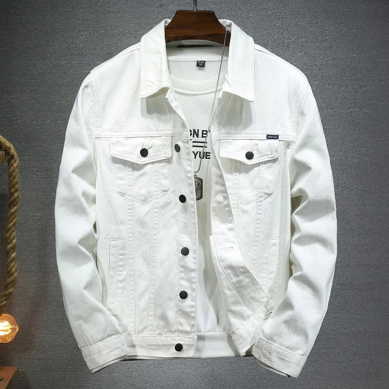 Autumn High-quality Men's Denim Jacket White Black Blue Fashion Casual Button Stretch Street Personality Denim Jacket