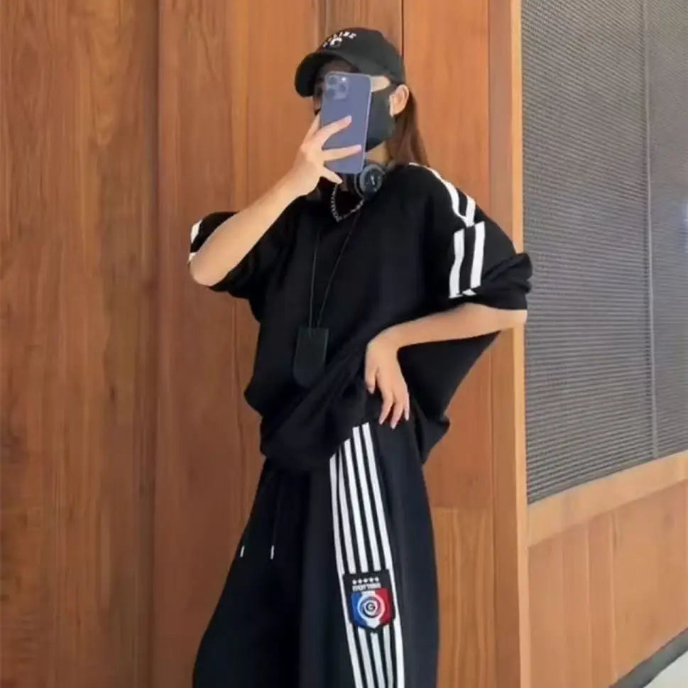 Loose Casual Women's Sweatshirt Set Spring Autumn Korean Style Running Fashion Popular Streetwear Two-Piece Set Macaron Color