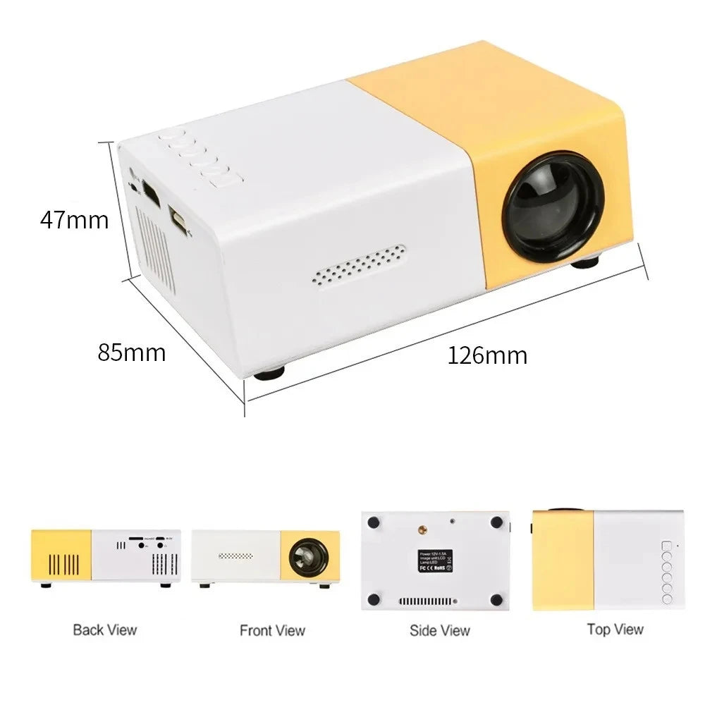 1pc 2025 Mini HD Smart Projector w/ Remote, Phone Screen Sharing, USB, for Office/Travel"