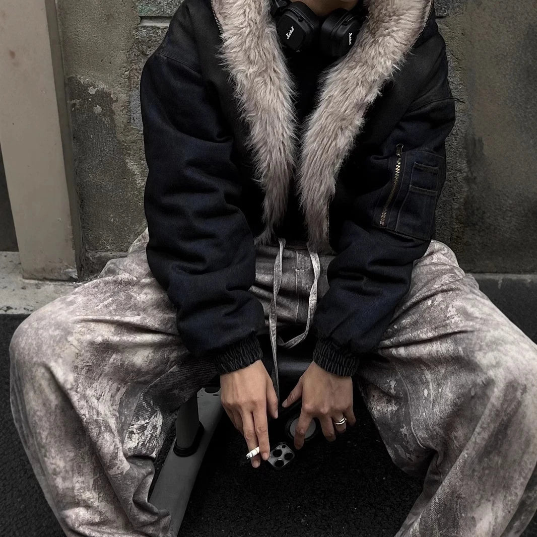 2025 Winter New American Washed Hooded Cotton Jacket Men Casual Thick Warm Coat Vintage Streetwear Parka