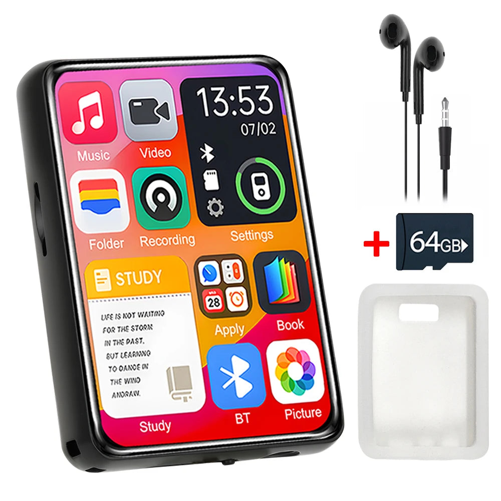 2025 New MP3 Player Bluetooth 5.4 Touch Screen HiFi Lossless Music Play Built-in Speaker 32GB Support Recording E-Book