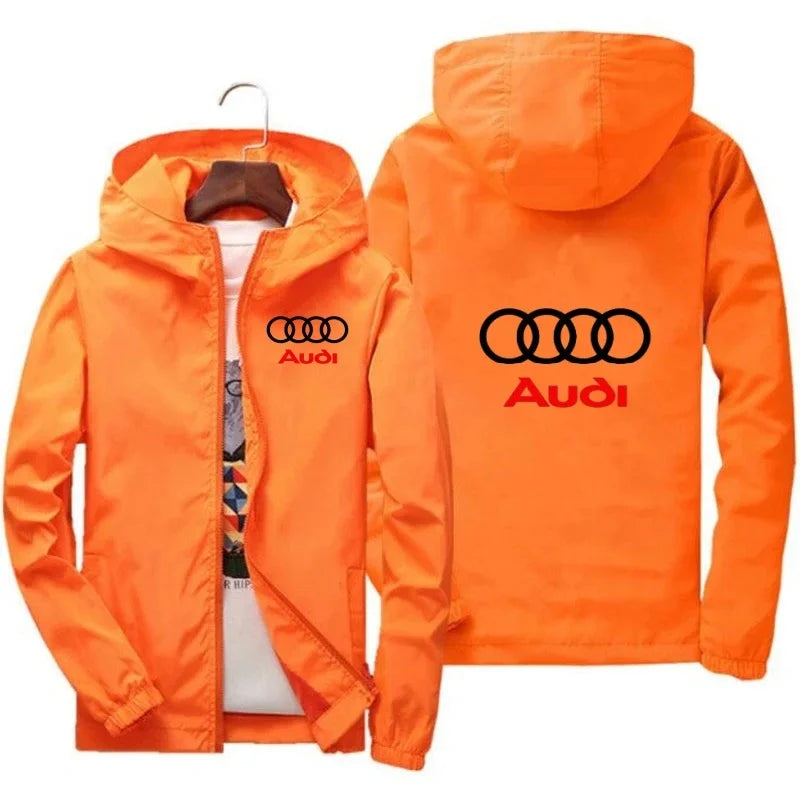 2025 New Men's Fashion Jacket Audi Car Logo Outdoor Sports Windbreaker Rainproof and Windproof Coat Summer thin jacket