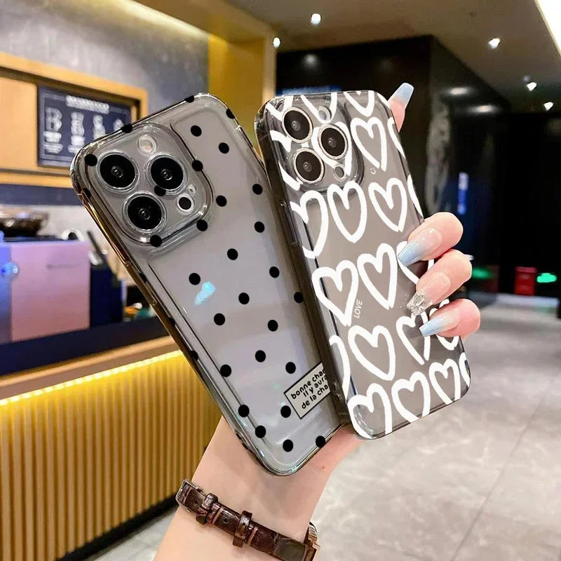Cute Cartoon Love Heart Phone Case For iPhone 16 17 Air Pro Max 14 12 13 11 15 Case Mini 7 8 Plus Transparent Soft Cover
