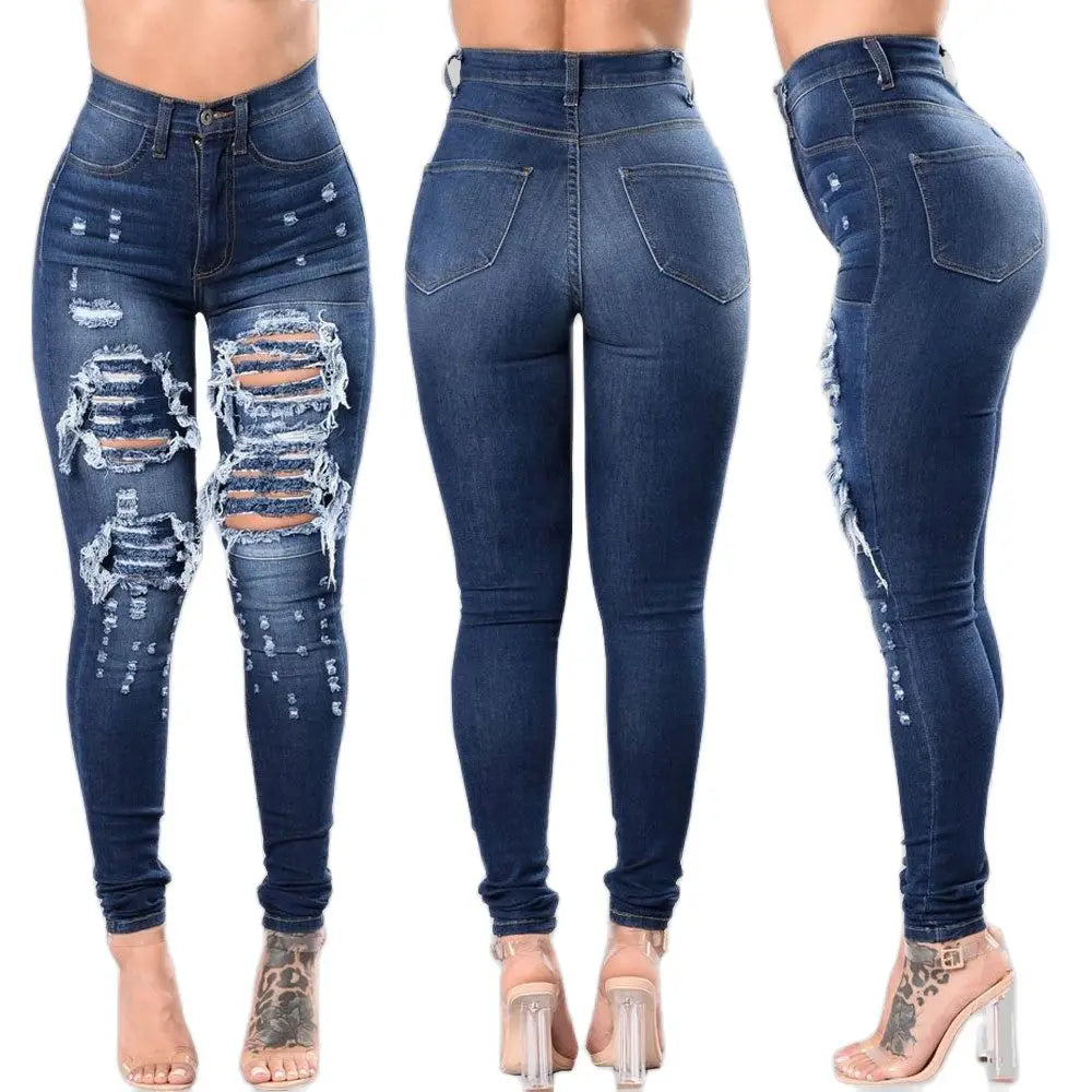2025 New High Waist Ripped Slim Fit Jeans For Women Fashion High Stretch Skinny Denim Pencil Pants Casual Female Clothing S-3XL