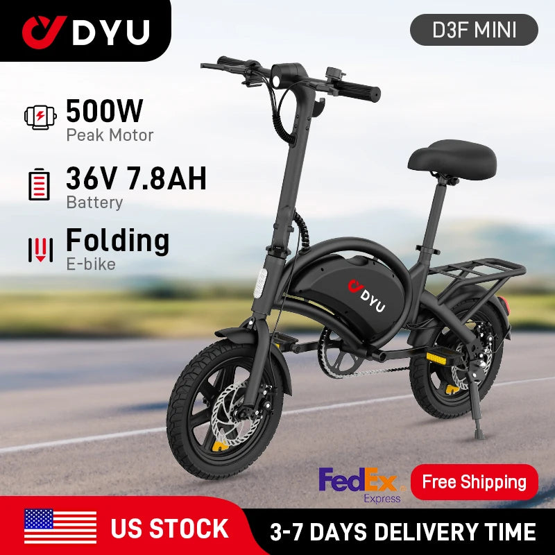 DYU D3F-MINI Electric Bicycle Peak 500W Motor 36V7.8AH Lithium Battery Electric Bike  14 Inch city E-bike
