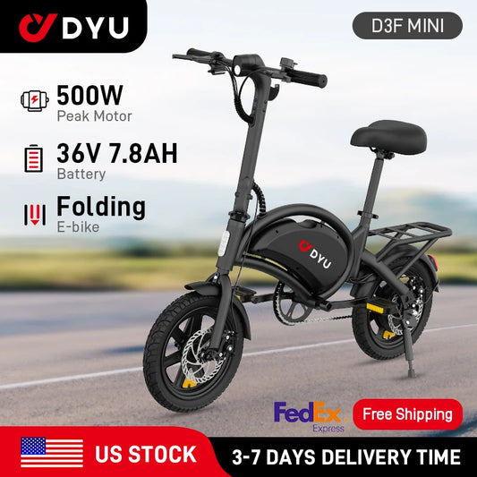 DYU D3F-MINI Electric Bicycle Peak 500W Motor 36V7.8AH Lithium Battery Electric Bike  14 Inch city E-bike