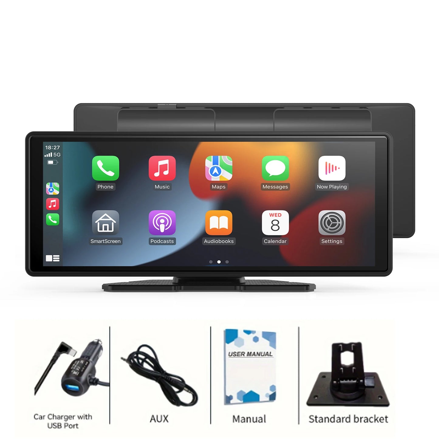 Pionray 10.26 inch Portable 4K Car DVR Wireless Carplay & Android Auto GPS Navigation Video Recorder Dashboard Dual Lens Wifi FM