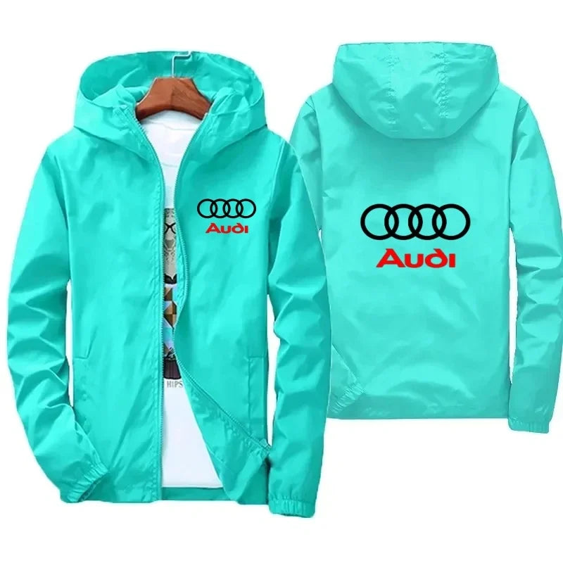 2025 New Men's Fashion Jacket Audi Car Logo Outdoor Sports Windbreaker Rainproof and Windproof Coat Summer thin jacket