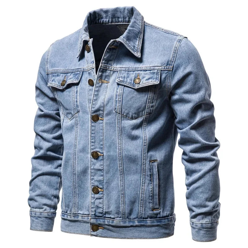 Autumn High-quality Men's Denim Jacket White Black Blue Fashion Casual Button Stretch Street Personality Denim Jacket