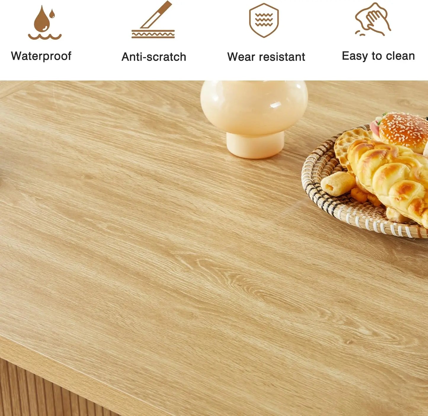 70.8 Inch Kitchen Dining Table for 4-6 People, Oval Kitchen Table with Wood Strip Base, Farmhouse Large Round Dining Room Tables