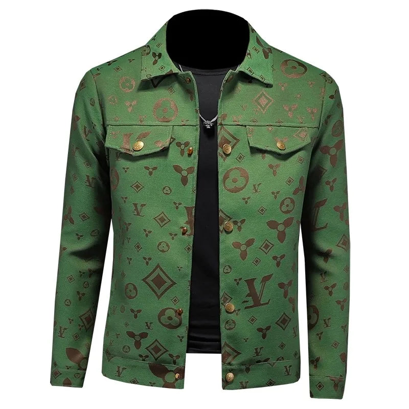 Men's Autumn Slim Fit Jacket Printed Lapel Casual Thin Stylish Trendy High Quality Male Clothing