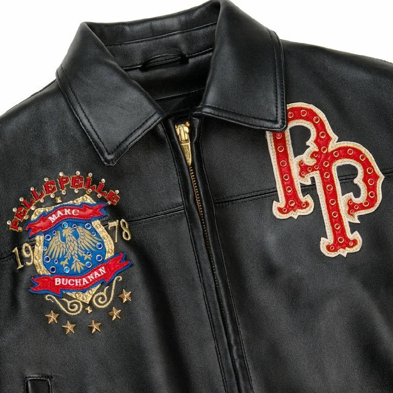 American Vintage Embroidered Leather Jacket Mens Hip Hop Motorcycle Jacket Rivet Patch Eagle Pattern Flame Embroidery Y2K Style