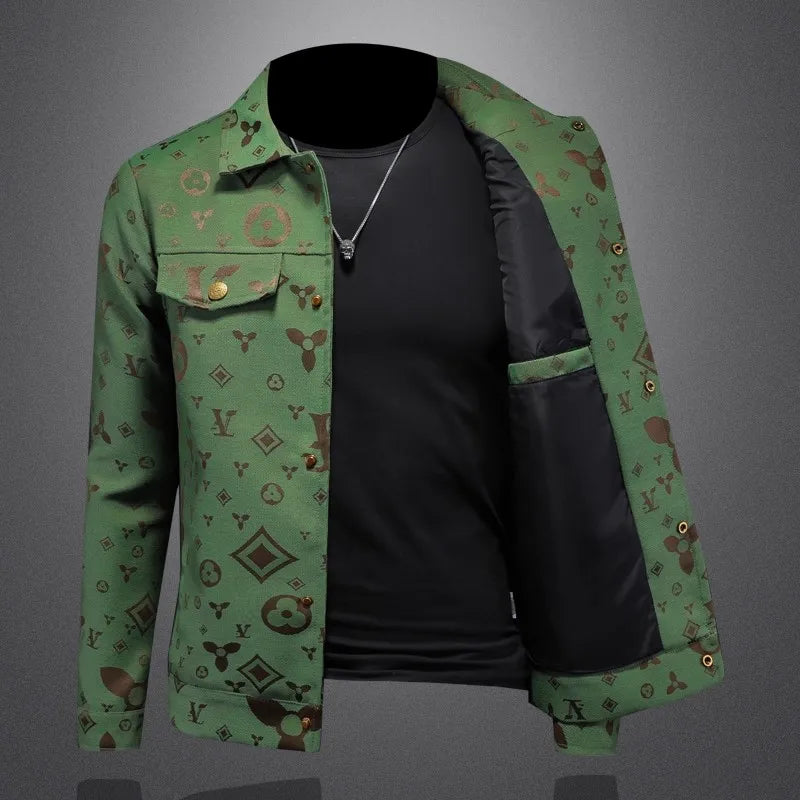 Men's Autumn Slim Fit Jacket Printed Lapel Casual Thin Stylish Trendy High Quality Male Clothing