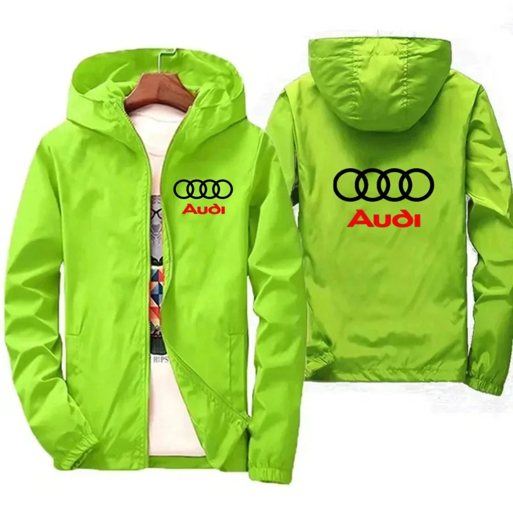 2025 New Men's Fashion Jacket Audi Car Logo Outdoor Sports Windbreaker Rainproof and Windproof Coat Summer thin jacket