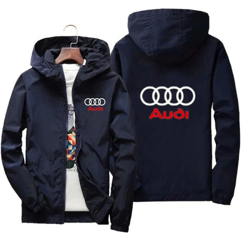 2025 New Men's Fashion Jacket Audi Car Logo Outdoor Sports Windbreaker Rainproof and Windproof Coat Summer thin jacket