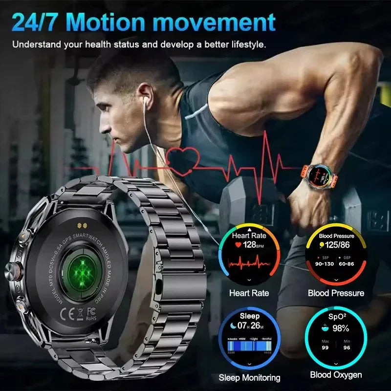 2025 New Military Smart Watch For Men 1000Mah Battery GPS Compass 10ATM Waterproof Flashlight Voice Call Sport Smart Watch Man