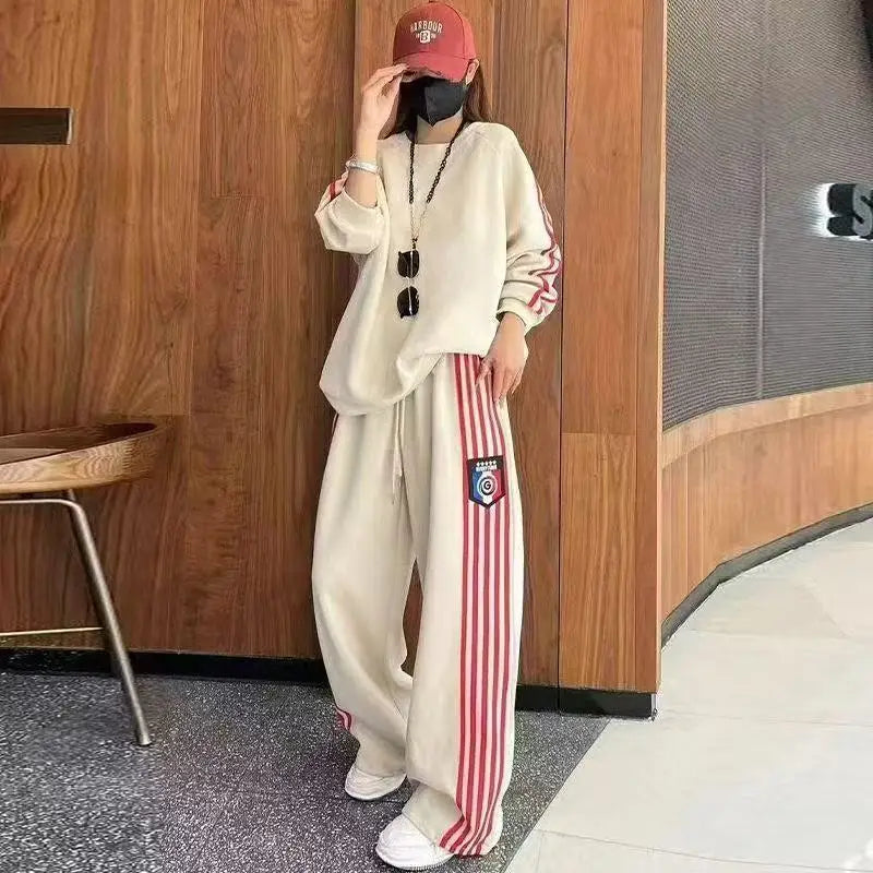 Loose Casual Women's Sweatshirt Set Spring Autumn Korean Style Running Fashion Popular Streetwear Two-Piece Set Macaron Color